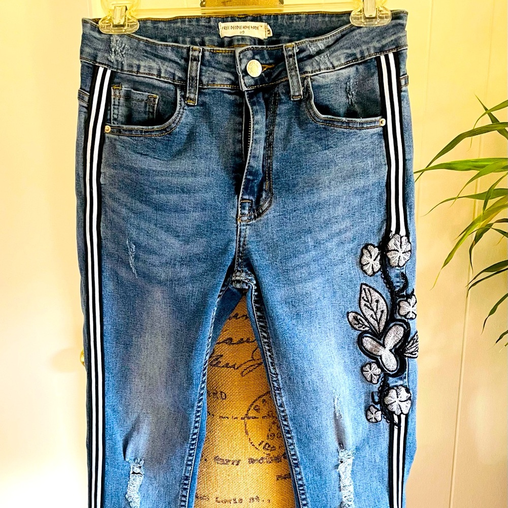 Free People “Homemade” Floral Embroidered Jeans